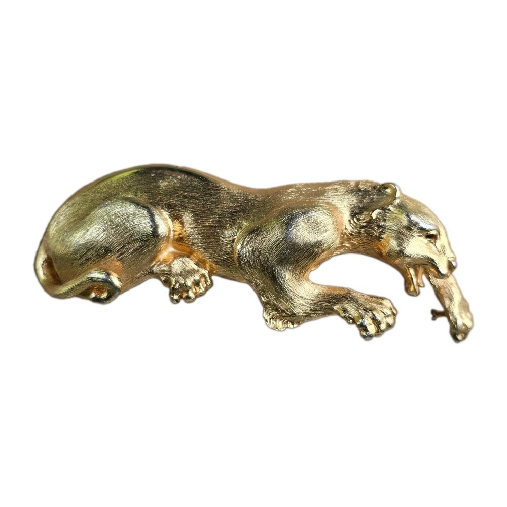 Vtg Christopher Ross 1985 Signed Panther-Jaguar Large Belt Buckle Gold Plated